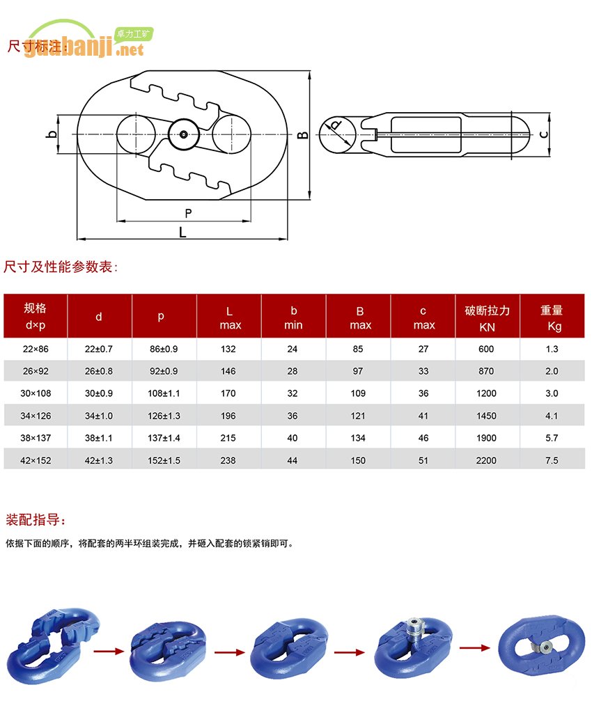 扁平弧齒型接鏈環(huán) 扁平環(huán) 弧齒環(huán)規(guī)格、尺寸、裝配指導